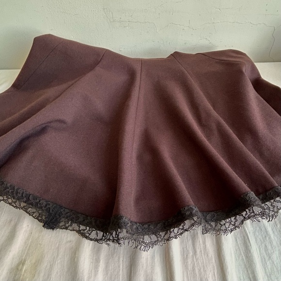 Gizel Brown Gored Midi Skirt Eyelash Lace Trim - Picture 7 of 10